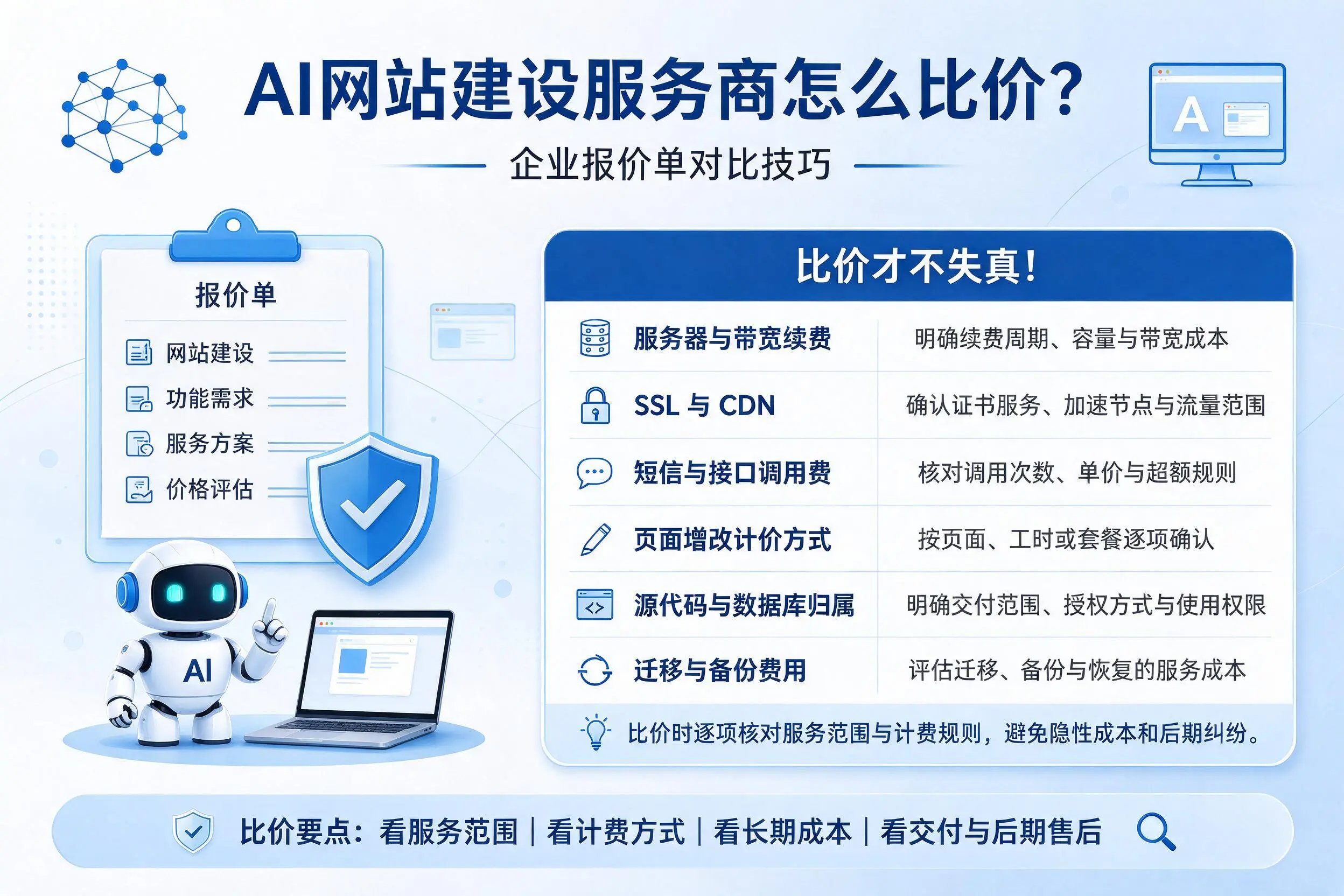 AI网站建设服务商怎么比价？济源企业报价单对比技巧