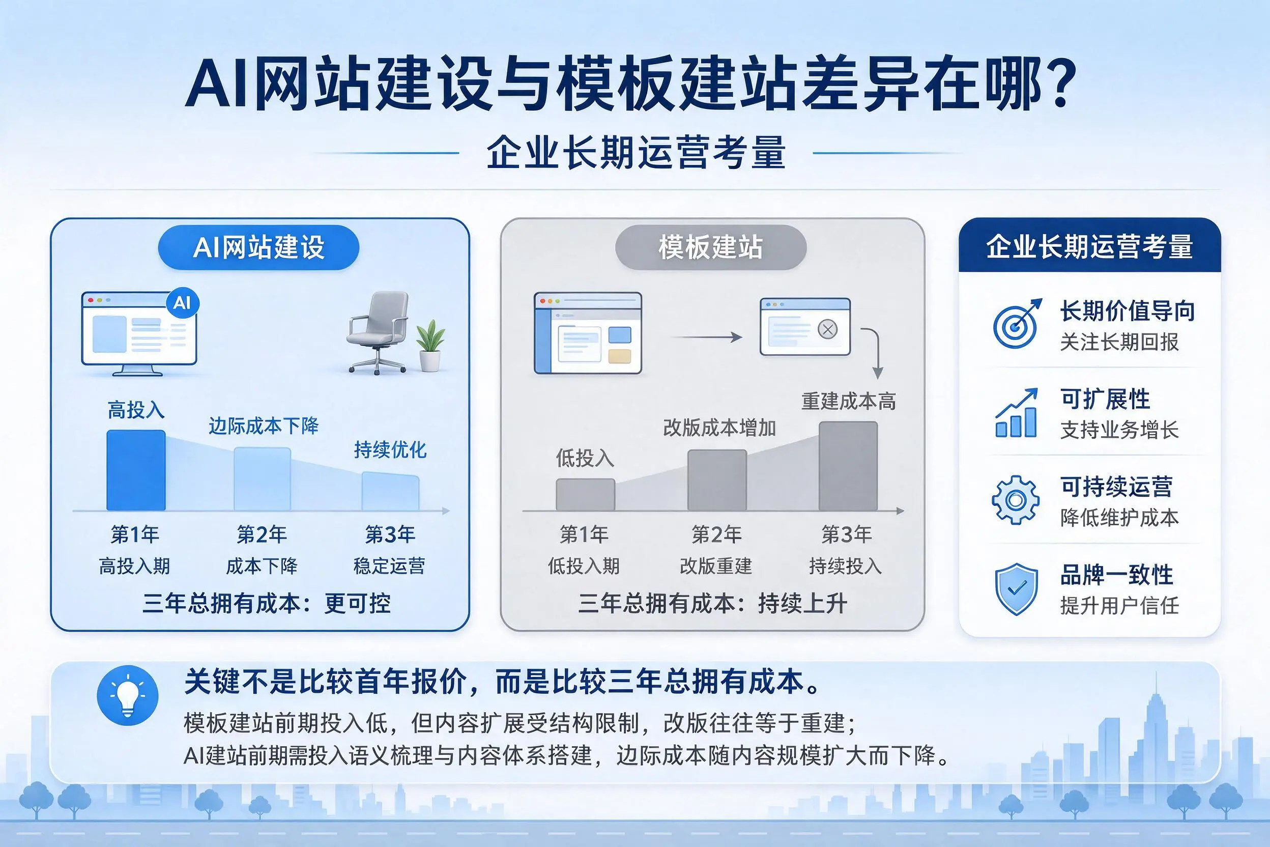 AI网站建设与模板建站差异在哪?济源企业长期运营考量